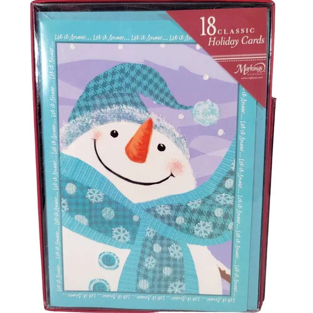Holiday Greeting Cards Glitter Snowman Two Boxes 33 Christmas Card Lot READ